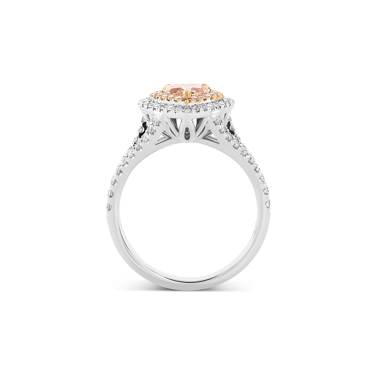 Light Brown-Pink Double Halo Ring GIA - 2