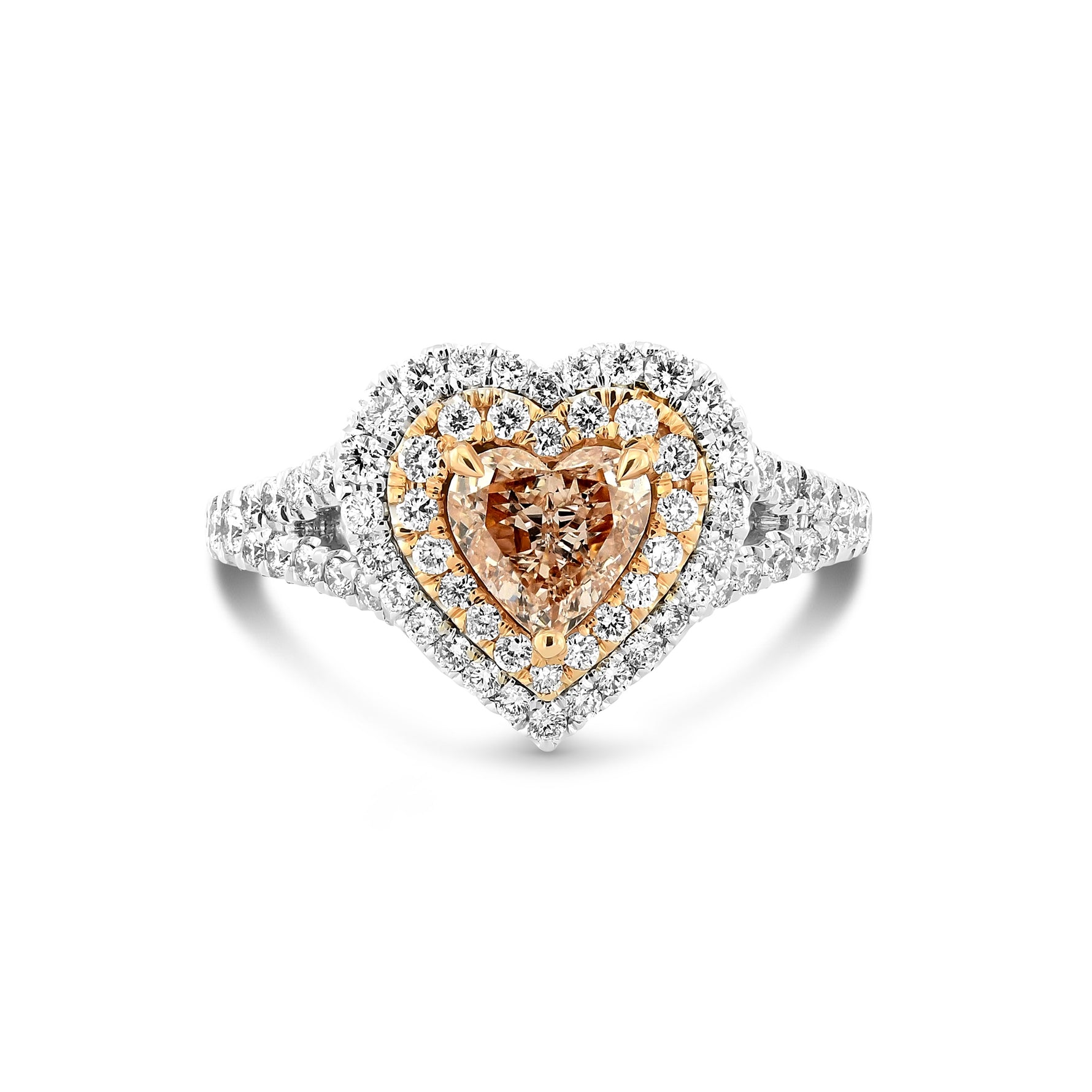 Light Brown-Pink Double Halo Ring GIA