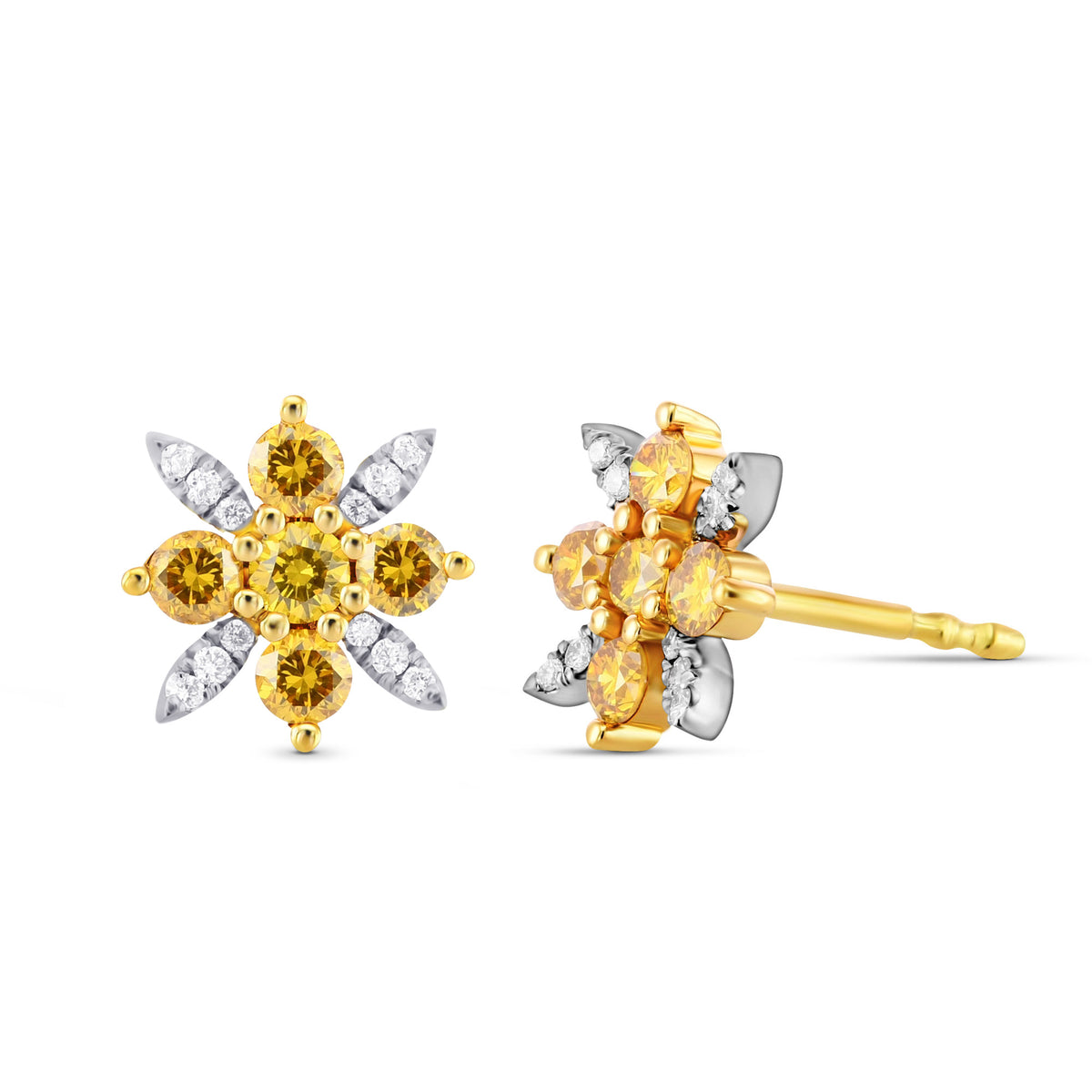 Fancy Vivid Orange Yellow and White Pave Diamond Earrings - 2