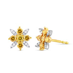Fancy Vivid Orange Yellow and White Pave Diamond Earrings - 2
