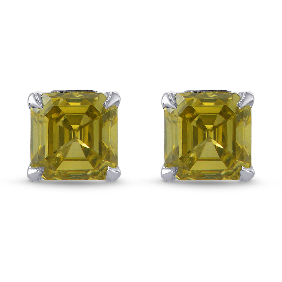 Fancy Brownish Greenish Yellow Emerald Brilliant Stud Earrings