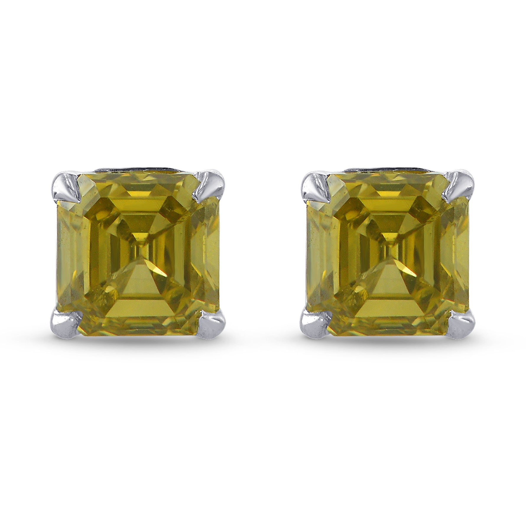 Fancy Brownish Greenish Yellow Emerald Brilliant Stud Earrings