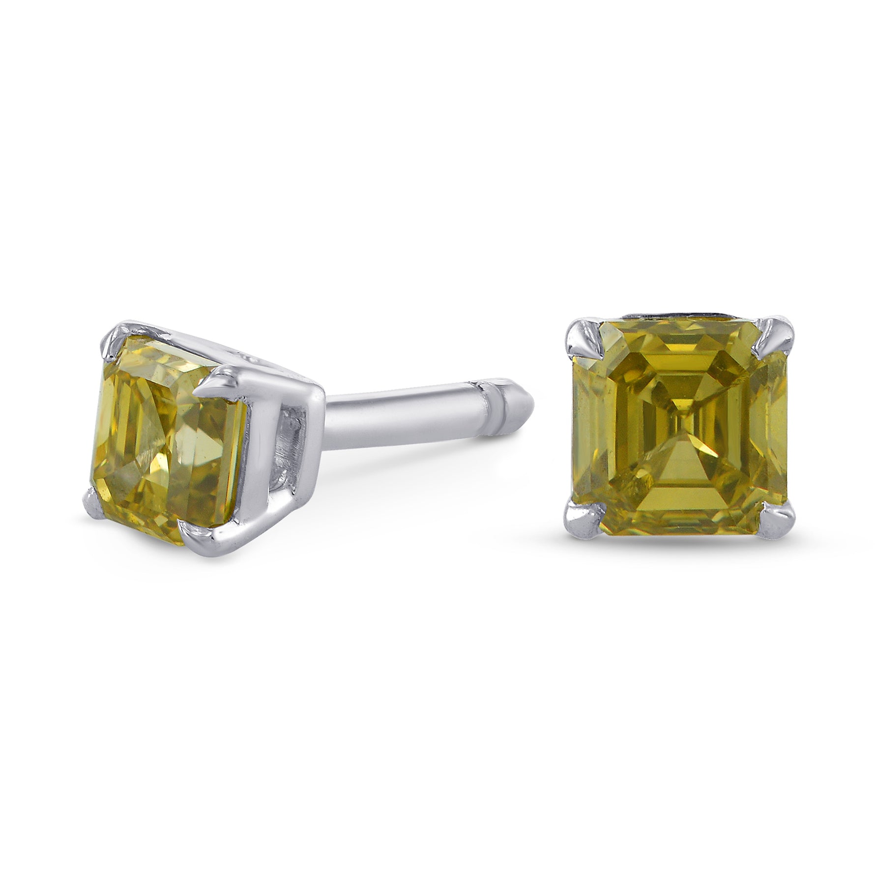 Fancy Brownish Greenish Yellow Emerald Brilliant Stud Earrings