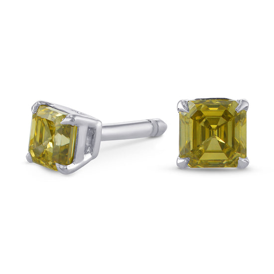 Fancy Brownish Greenish Yellow Emerald Brilliant Stud Earrings