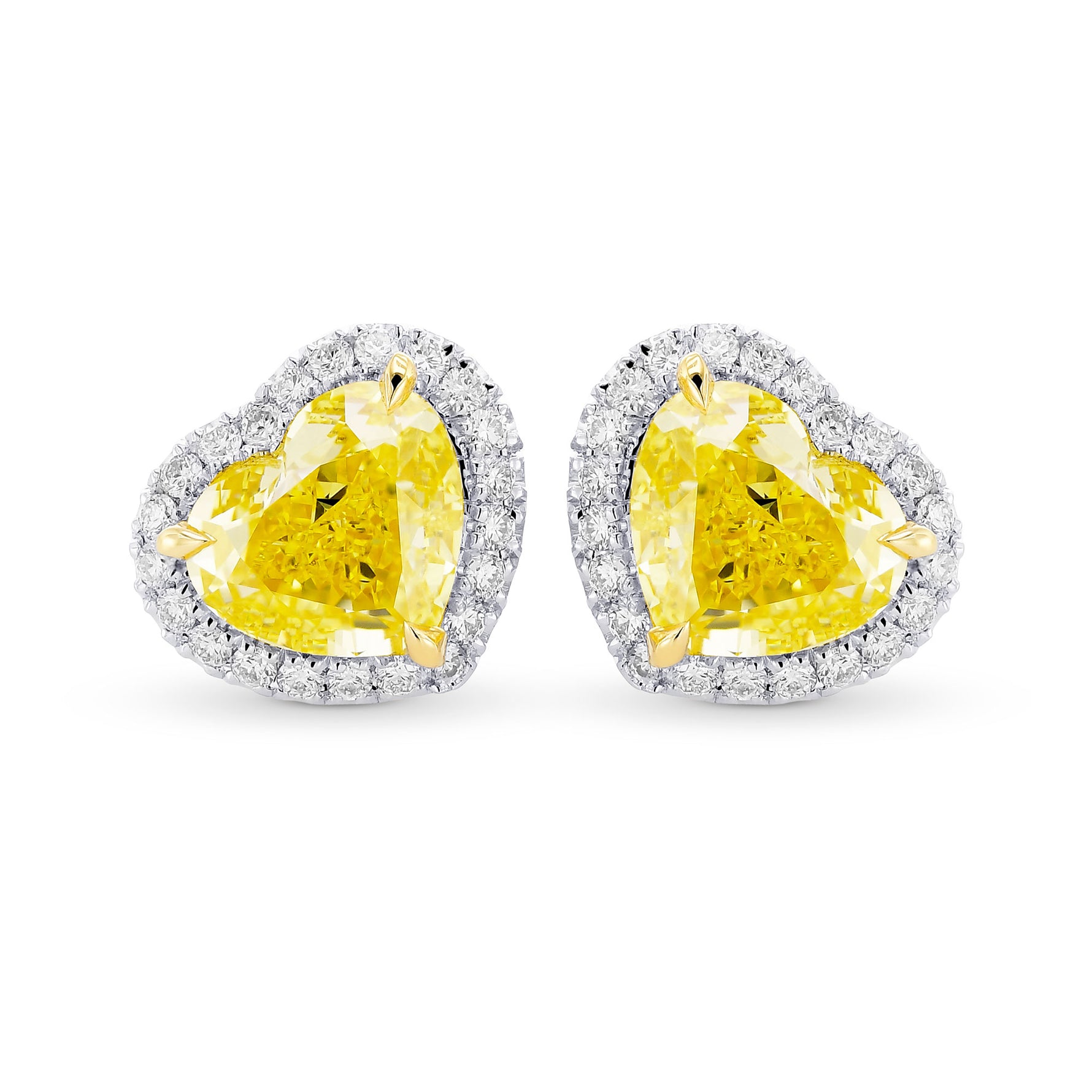 Fancy Intense Yellow Heart Shape Diamond Halo Earrings