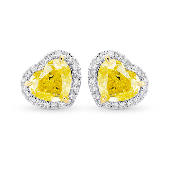 Fancy Intense Yellow Heart Shape Diamond Halo Earrings