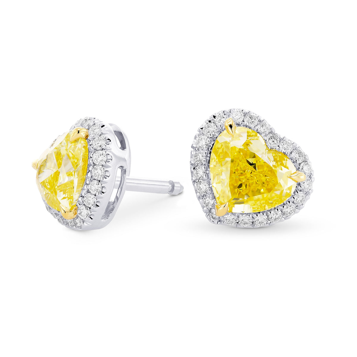 Fancy Intense Yellow Heart Shape Diamond Halo Earrings