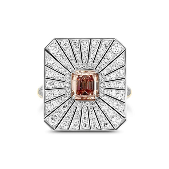 Fancy Deep Orangy Pink Enamel Ring GIA