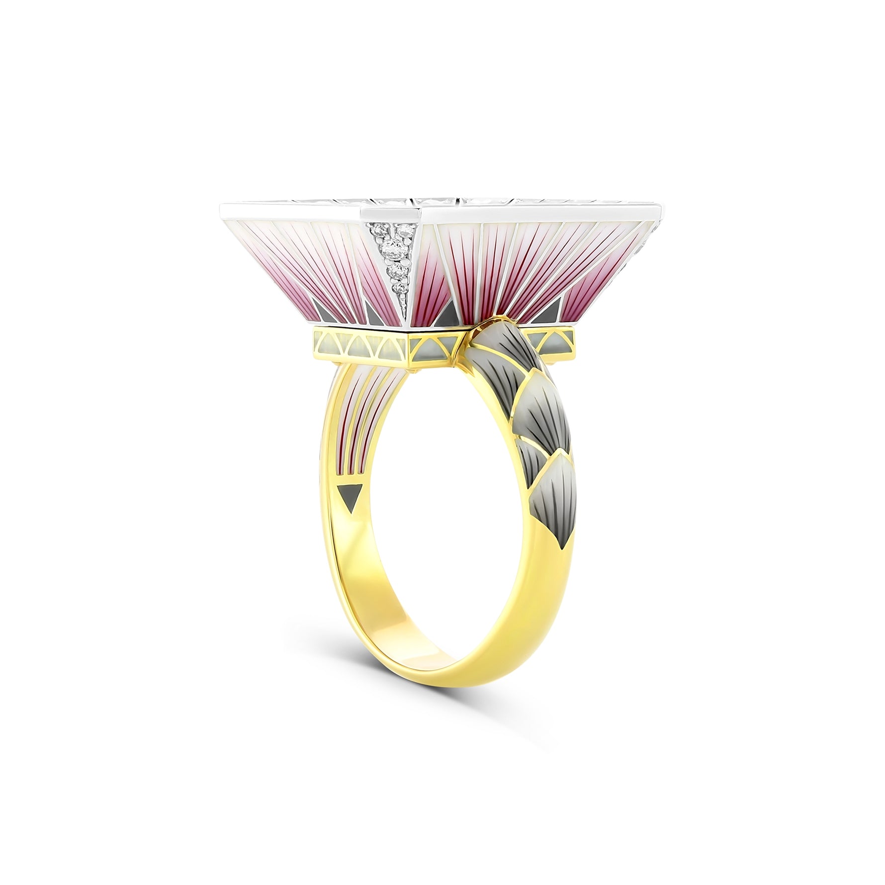 Fancy Deep Orangy Pink Enamel Ring GIA - 5