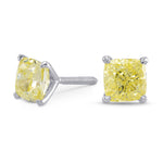 Fancy Yellow Cushion Diamond Stud Earrings