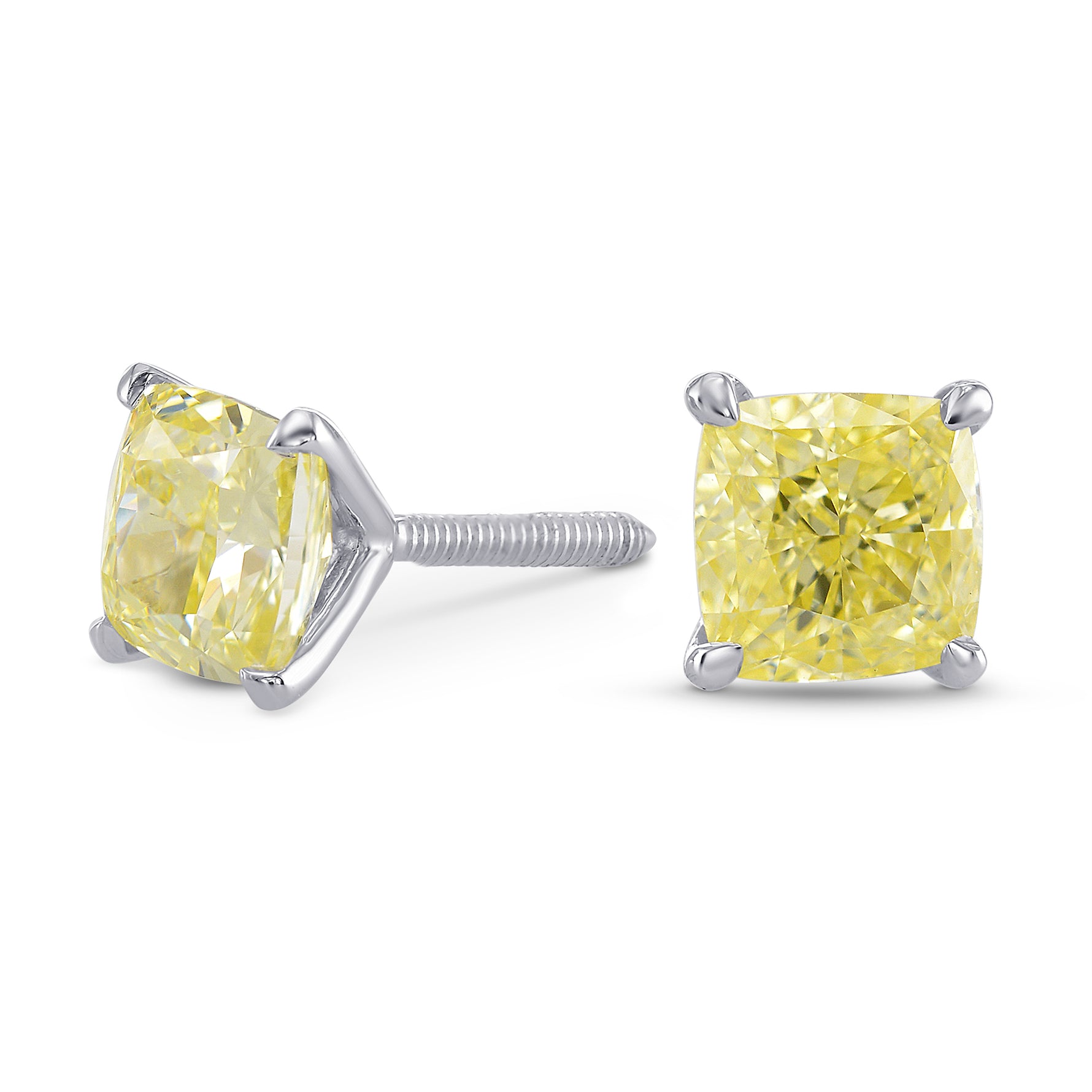Fancy Yellow Cushion Diamond Stud Earrings