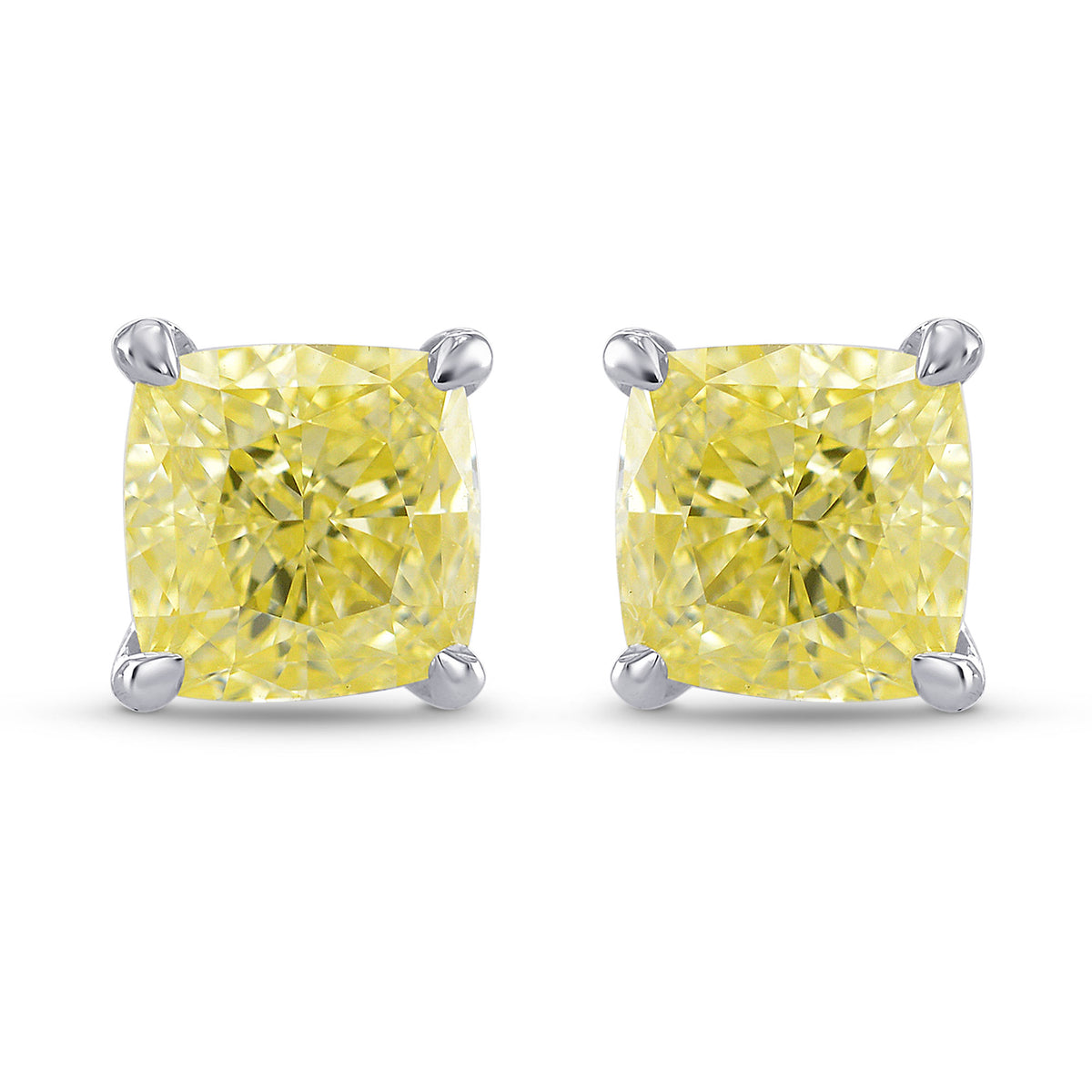 Fancy Yellow Cushion Diamond Stud Earrings