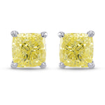 Fancy Yellow Cushion Diamond Stud Earrings