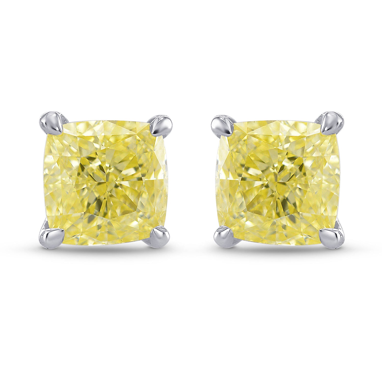 Fancy Yellow Cushion Diamond Stud Earrings