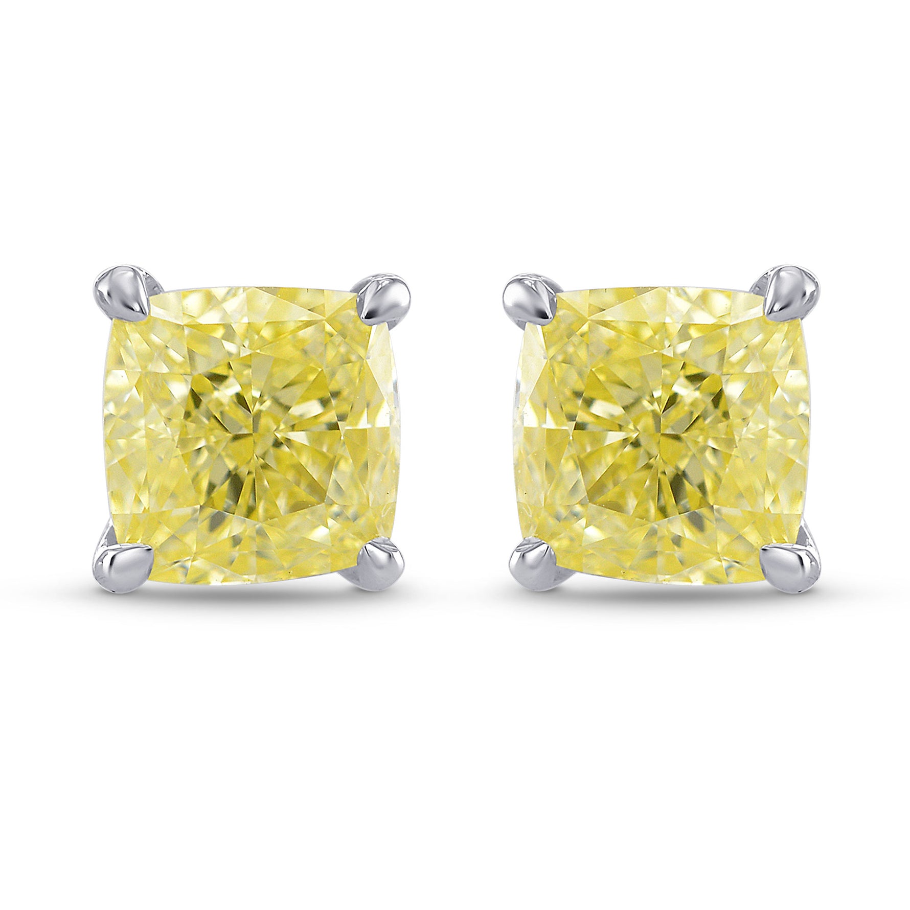 Fancy Yellow Cushion Diamond Stud Earrings