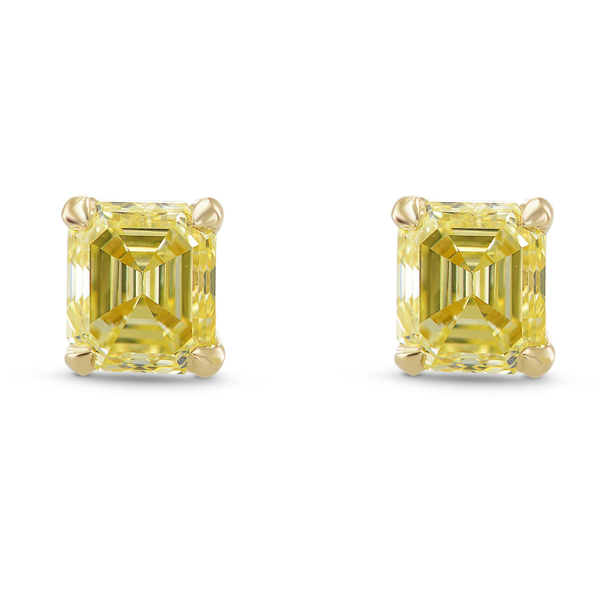 Fancy Yellow Emerald Diamonds Stud Earrings