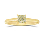 Light Yellow-Green Cushion Diamond Solitaire Ring