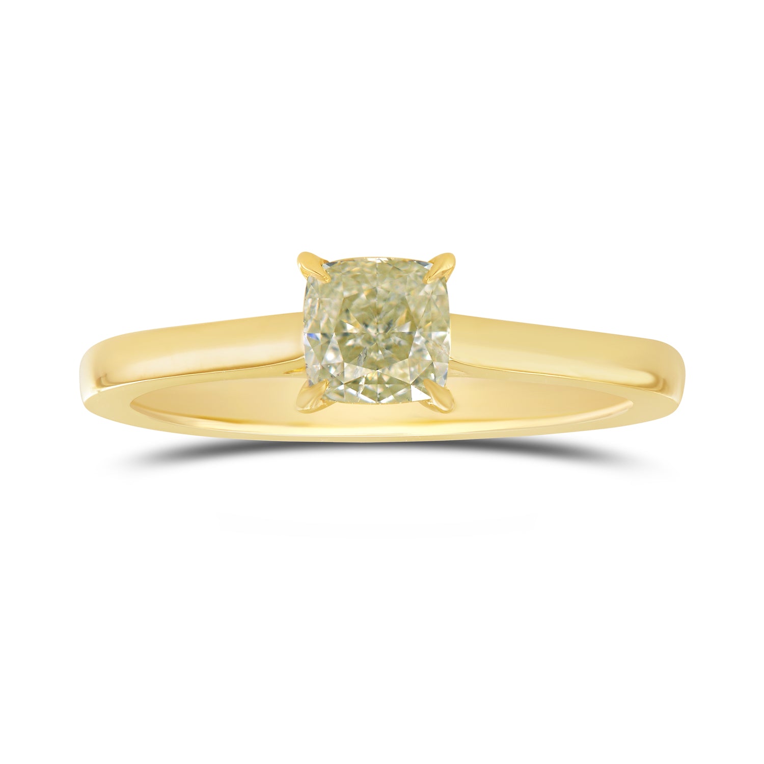 Light Yellow-Green Cushion Diamond Solitaire Ring