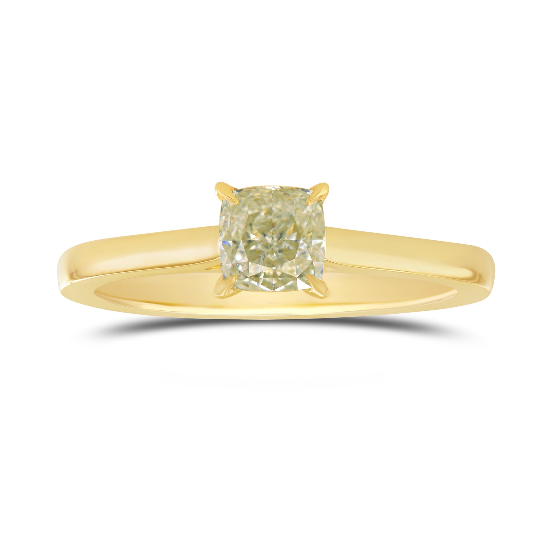 Light Yellow-Green Cushion Diamond Solitaire Ring