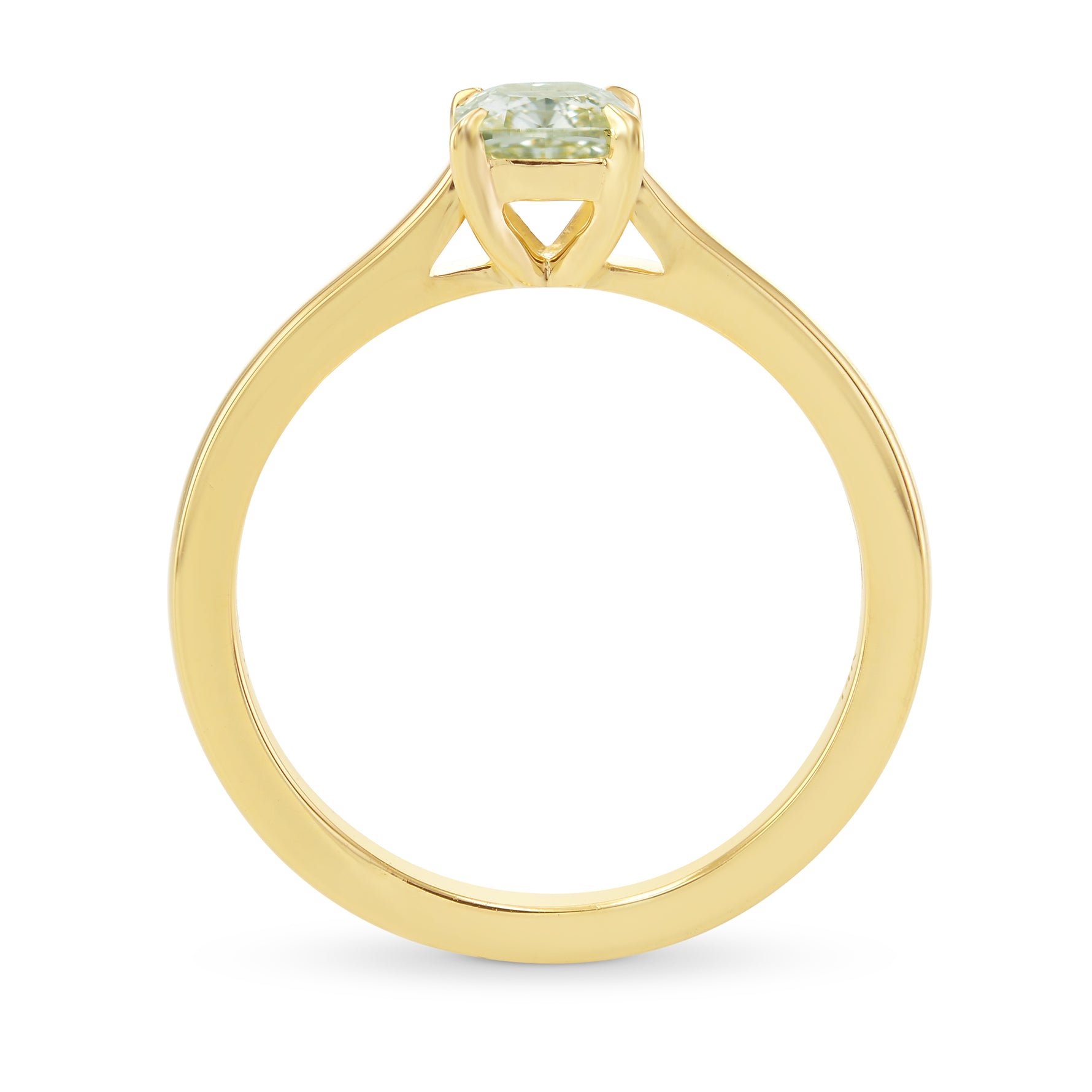 Light Yellow-Green Cushion Diamond Solitaire Ring
