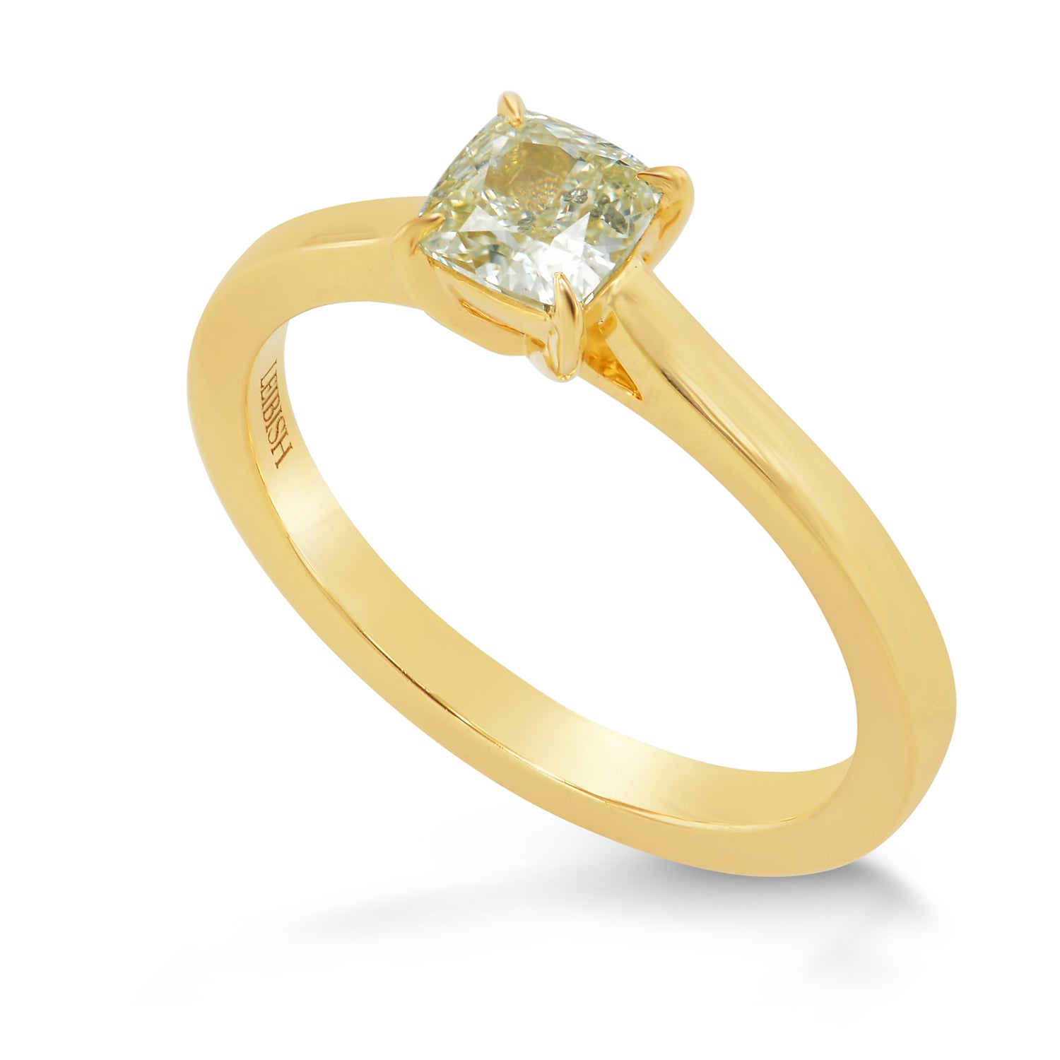 Light Yellow-Green Cushion Diamond Solitaire Ring