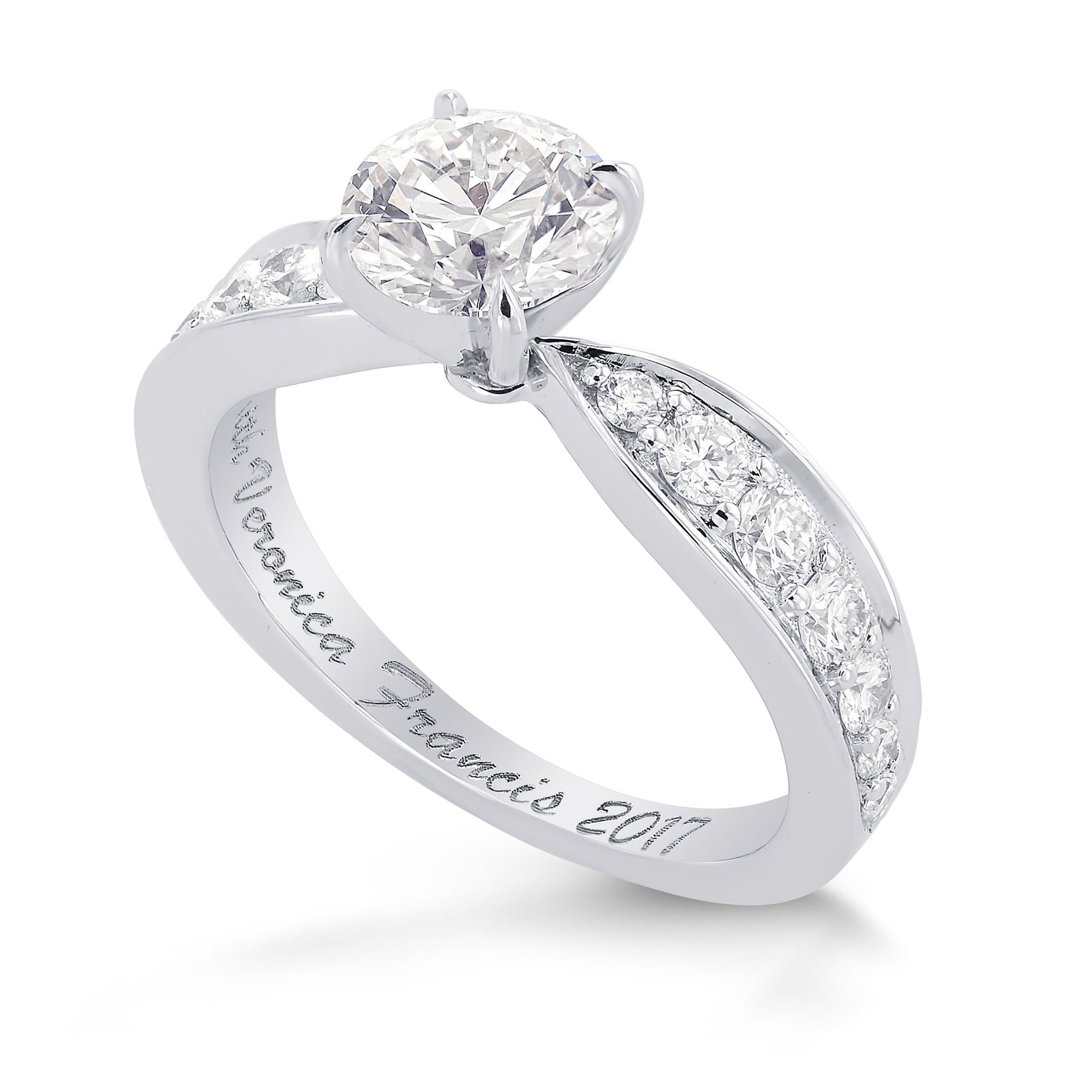 Faint Pinkish Brown Round Diamond, Side-stone Ring