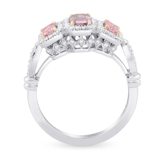 Pink Diamond Three Stone Extraordinary  Halo Ring 