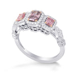 Pink Diamond Three Stone Extraordinary  Halo Ring 