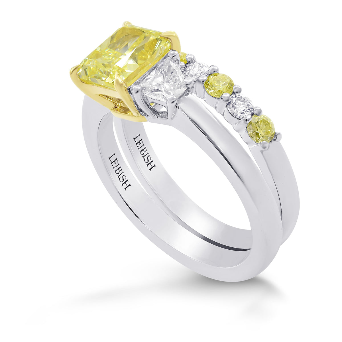 Fancy Yellow Radiant & Trapezoid Diamond Engagement & Wedding Ring Set