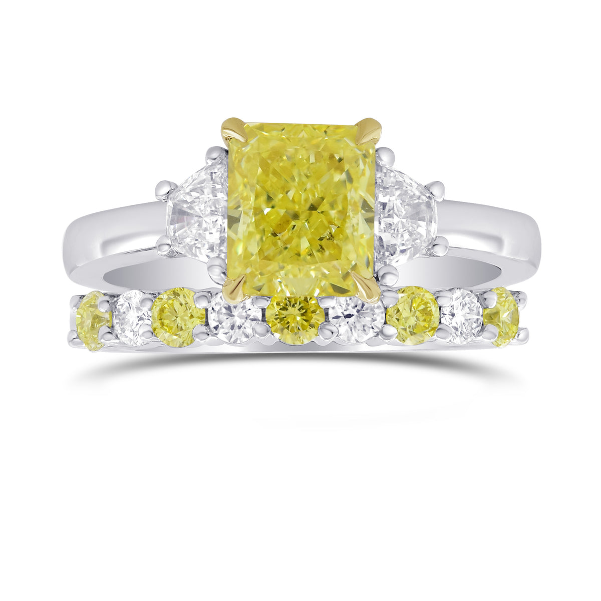 Fancy Yellow Radiant & Trapezoid Diamond Engagement & Wedding Ring Set