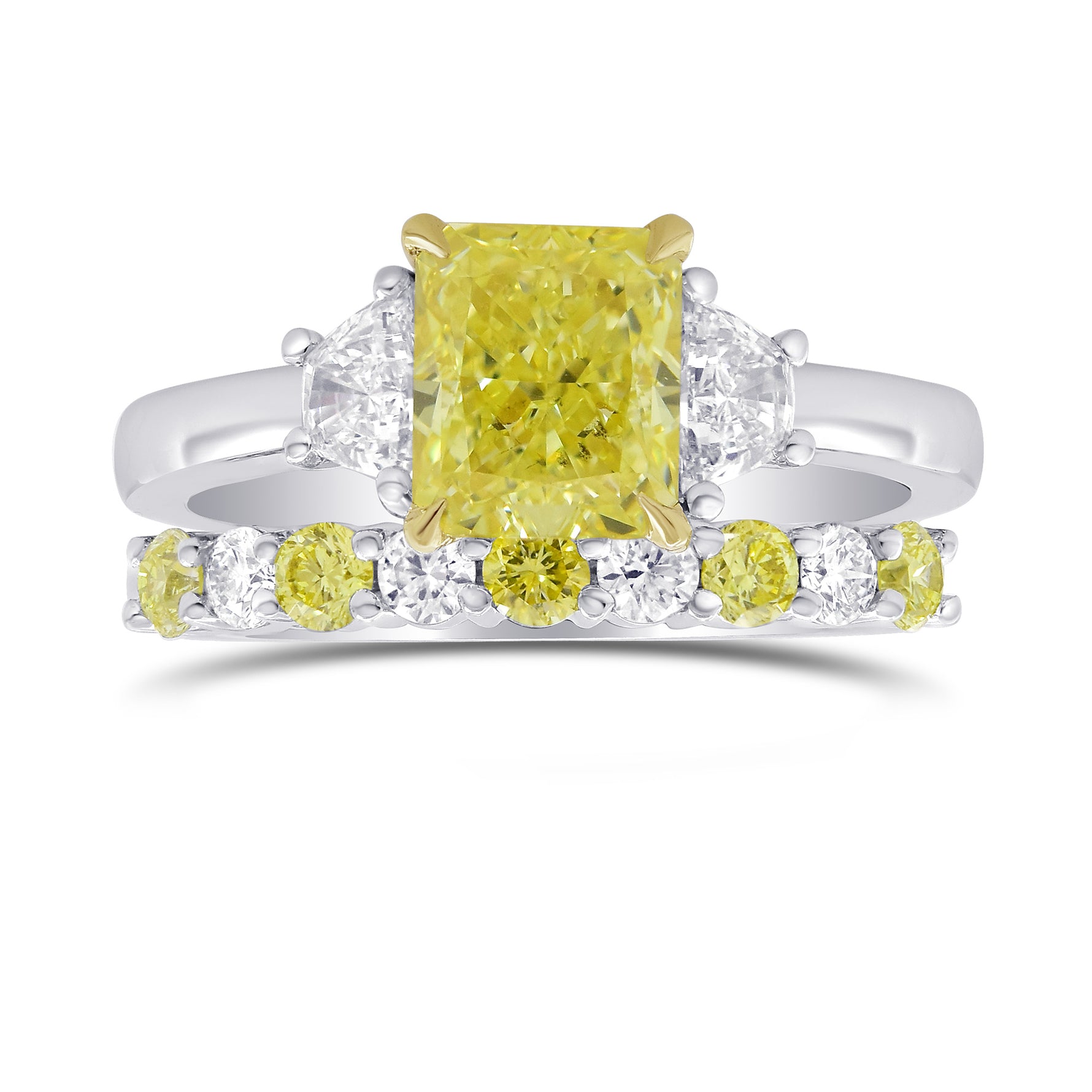Fancy Yellow Radiant & Trapezoid Diamond Engagement & Wedding Ring Set
