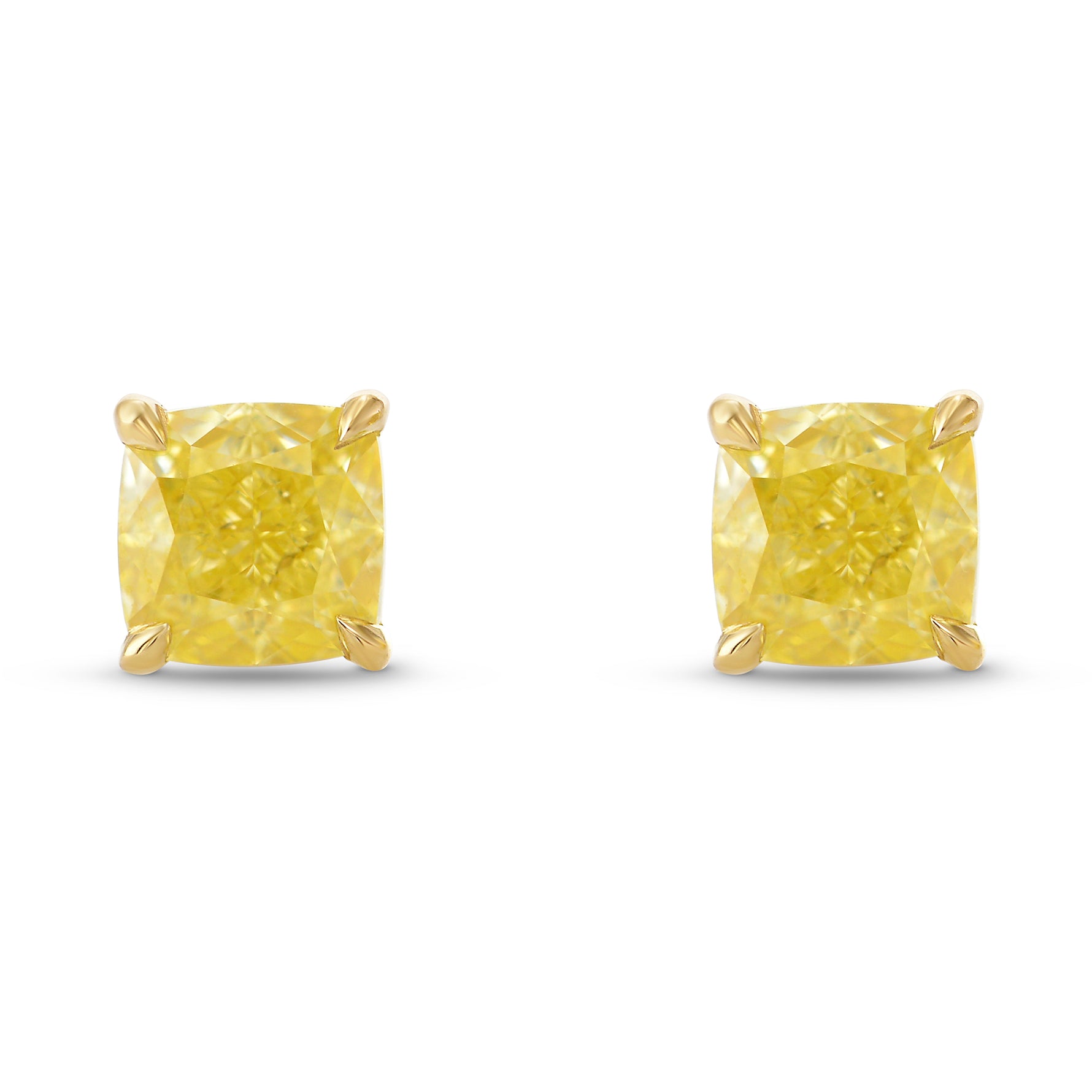 Fancy Yellow Cushion Stud Diamond Earrings