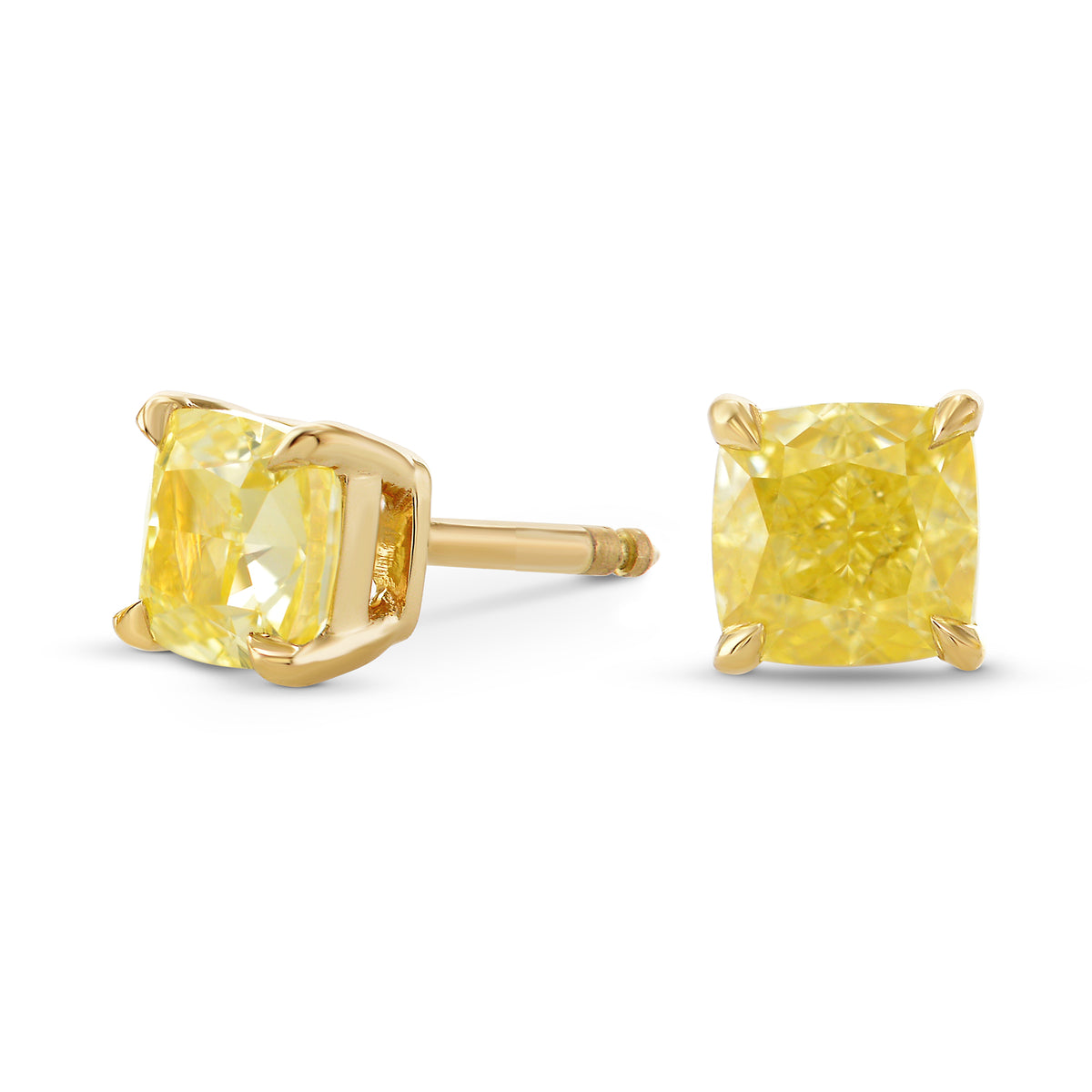 Fancy Yellow Cushion Stud Diamond Earrings
