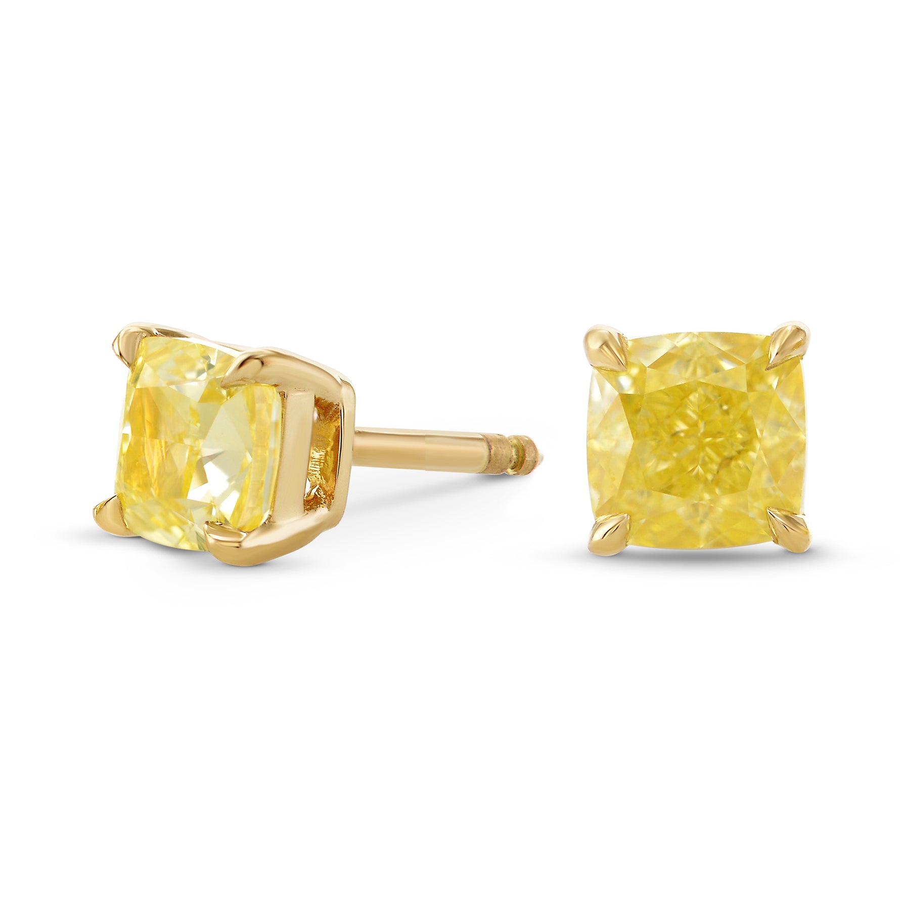 Fancy Yellow Cushion Stud Diamond Earrings