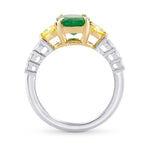 Oval Green Emerald Gemstone and Mix Diamonds Side Stone Ring