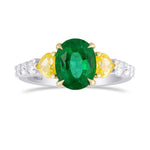 Oval Green Emerald Gemstone and Mix Diamonds Side Stone Ring
