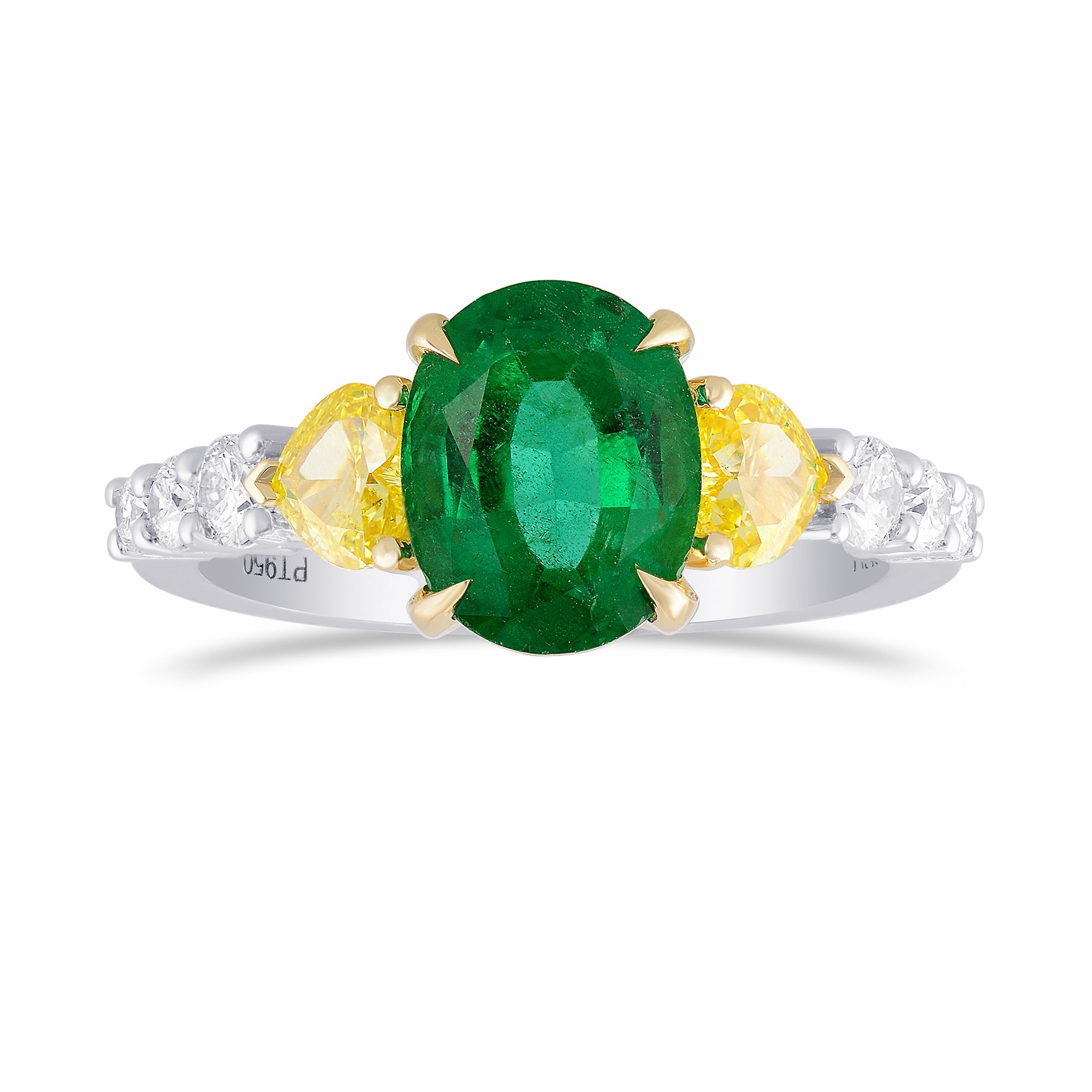 Oval Green Emerald Gemstone and Mix Diamonds Side Stone Ring