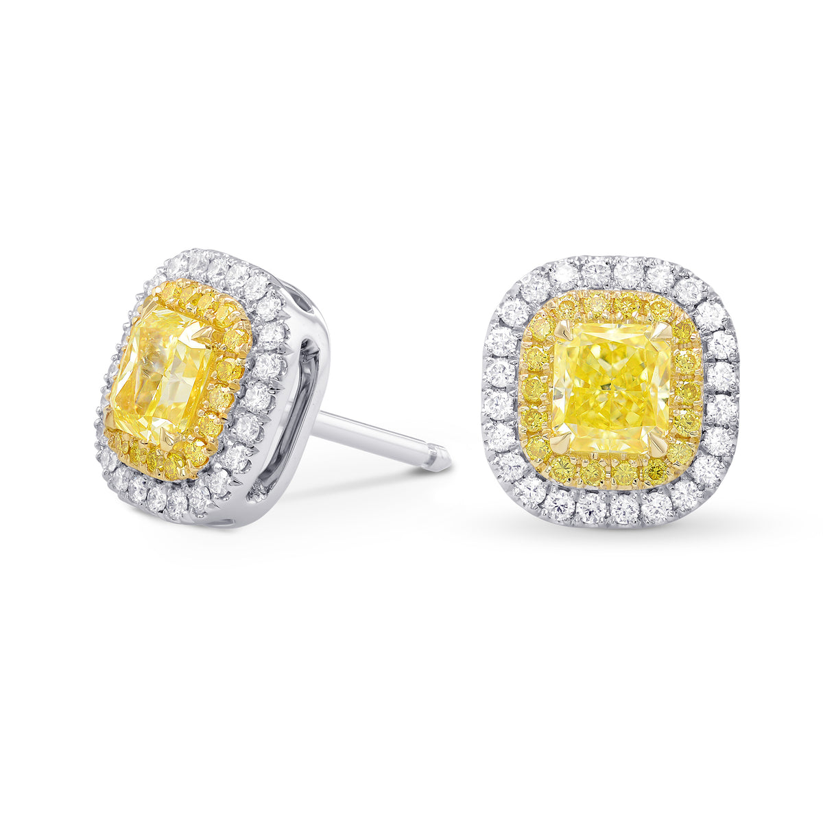 Fancy Intense Yellow Radiant Double Halo Diamond Earrings