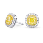 Fancy Intense Yellow Radiant Double Halo Diamond Earrings