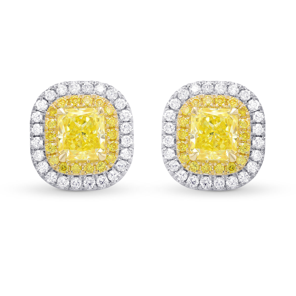Fancy Intense Yellow Radiant Double Halo Diamond Earrings