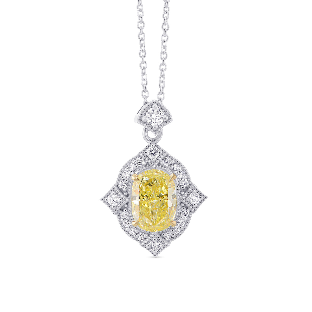 Oval Fancy Light Yellow  Diamond Vintage Style Pendant