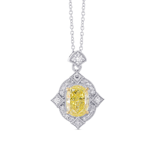 Oval Fancy Light Yellow  Diamond Vintage Style Pendant