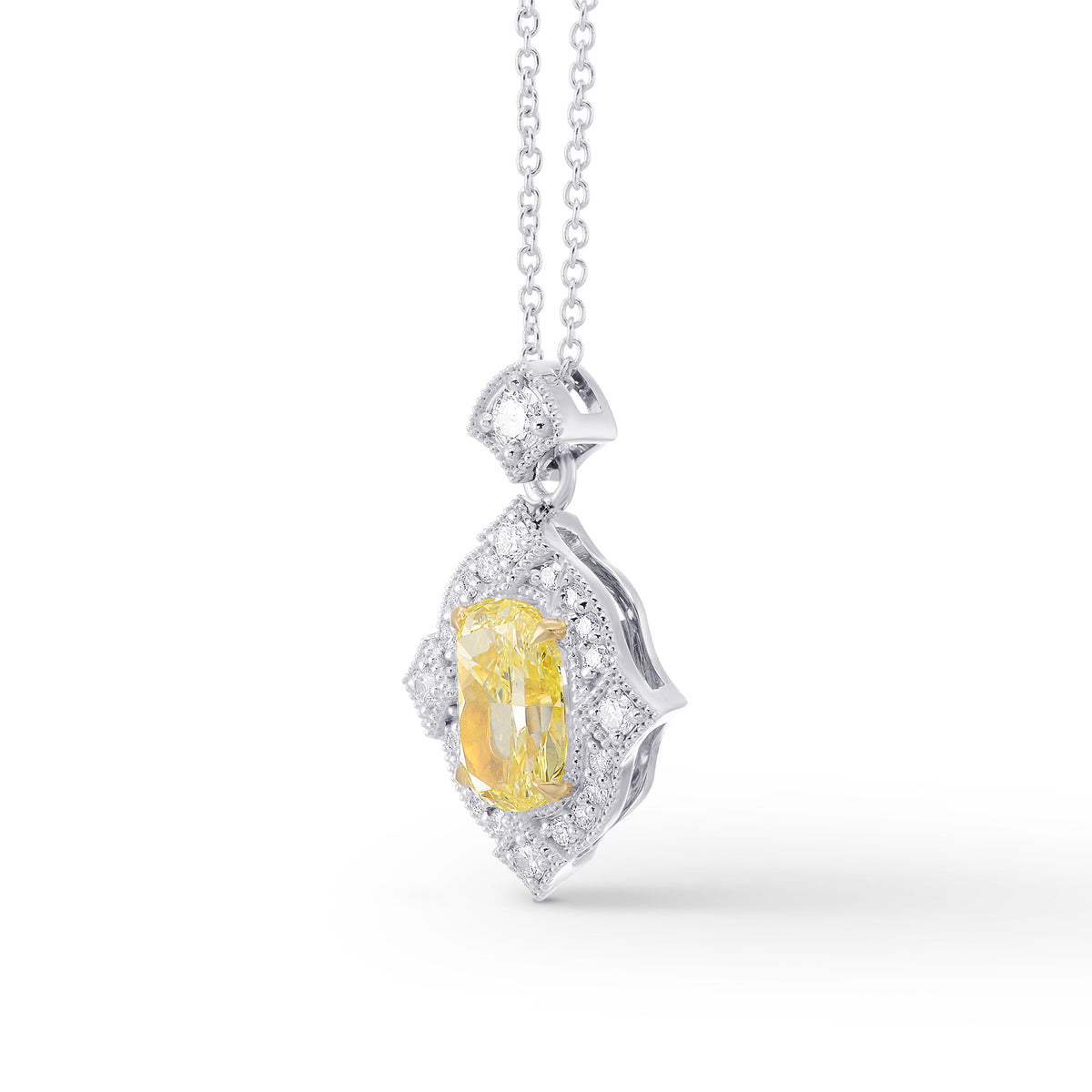 Oval Fancy Light Yellow  Diamond Vintage Style Pendant