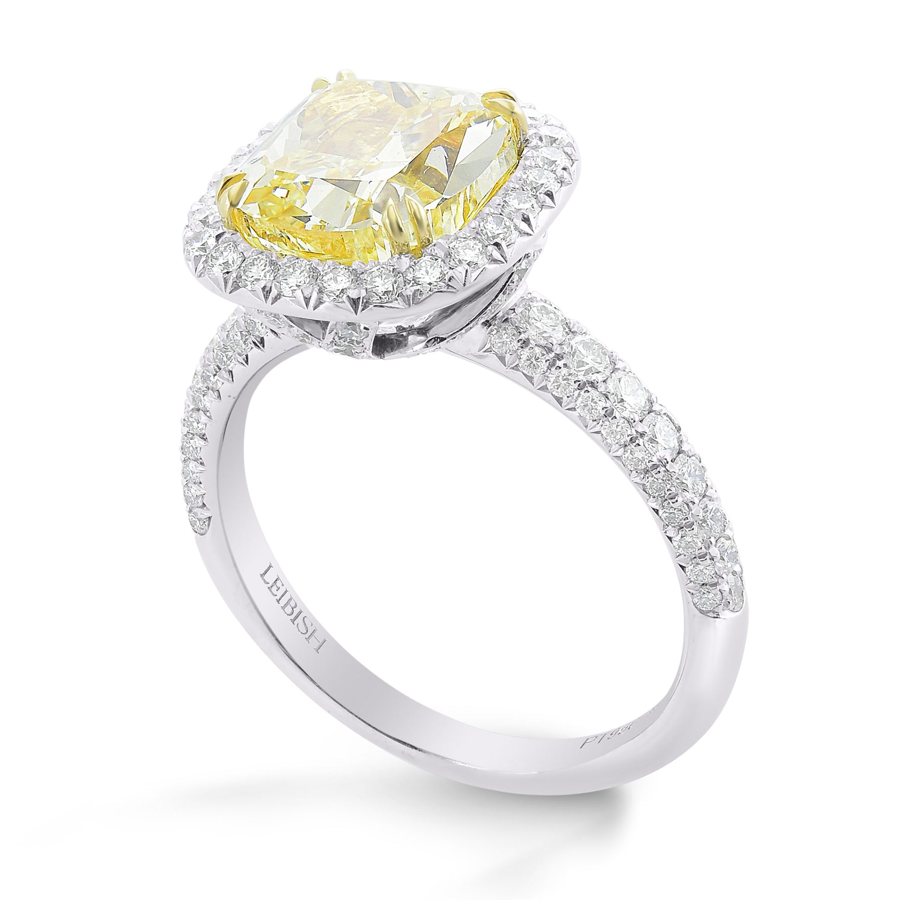 Extraordinary Fancy  Yellow Cushion Diamond  Halo Ring