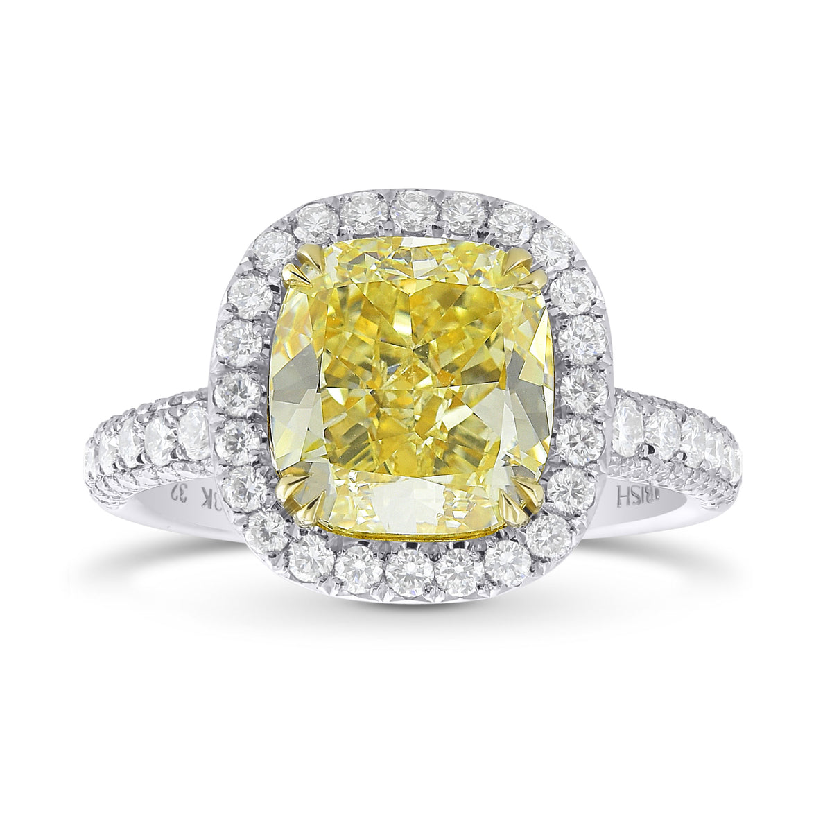 Extraordinary Fancy  Yellow Cushion Diamond  Halo Ring