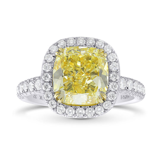 Extraordinary Fancy  Yellow Cushion Diamond  Halo Ring