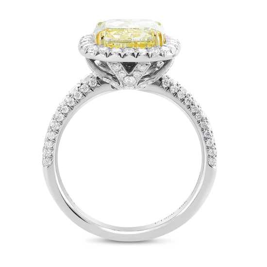 Extraordinary Fancy  Yellow Cushion Diamond  Halo Ring