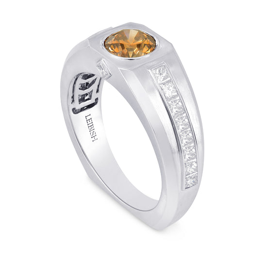 Brilliant Cut Champagne Diamond and Gold Man's Ring