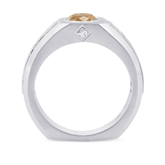 Brilliant Cut Champagne Diamond and Gold Man's Ring