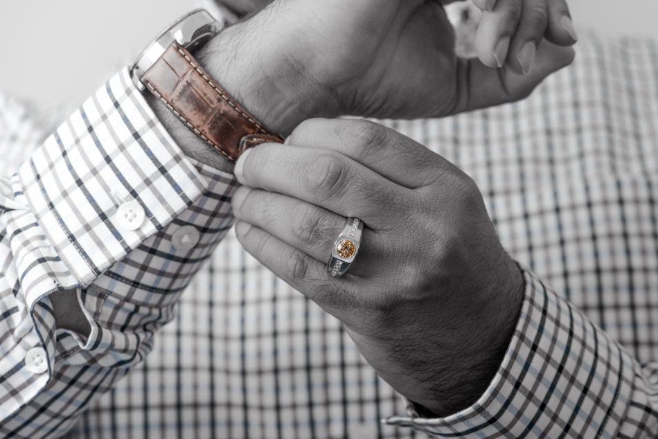 Brilliant Cut Champagne Diamond and Gold Man's Ring